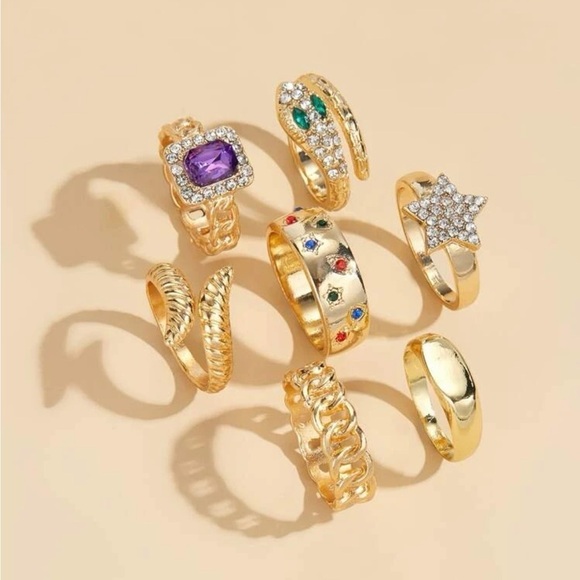 Assorted Jeweled Fashion Stackable Gold Rings - Picture 3 of 8